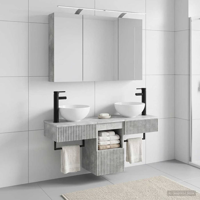 Set dulap baie 4 buc. Gri Beton Lemn prelucrat WALTI