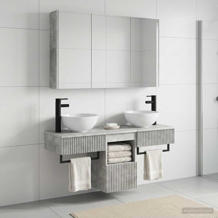 Set dulap baie 4 buc. Gri Beton Lemn prelucrat - WALTI WALTI