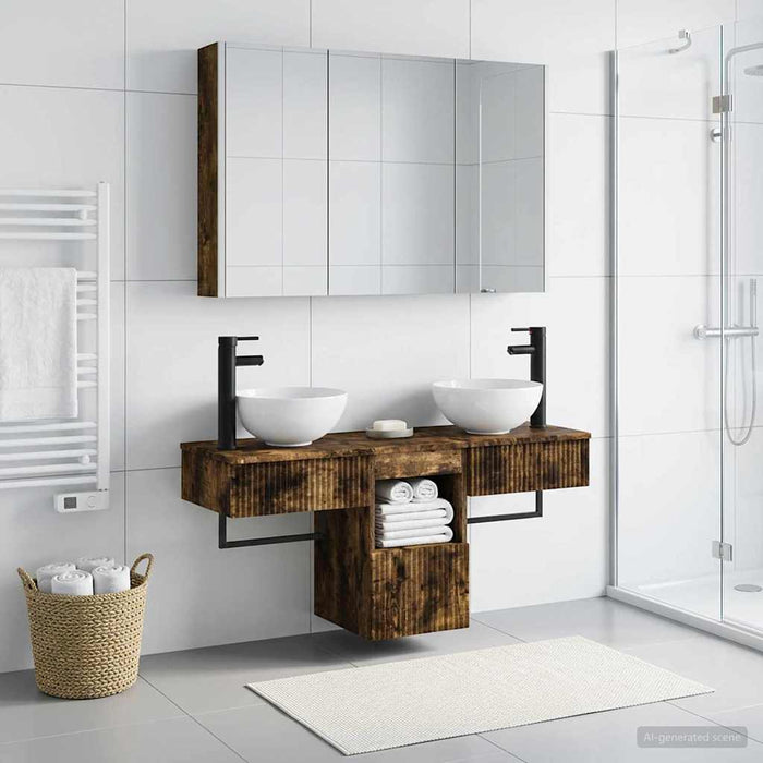 Set dulap baie 4 pcs Stejar fumuriu 103,5 x 15,5 x 70 cm WALTI