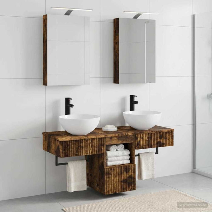 Set dulap baie 5 buc. Stejar fumuriu Lemn prelucrat WALTI