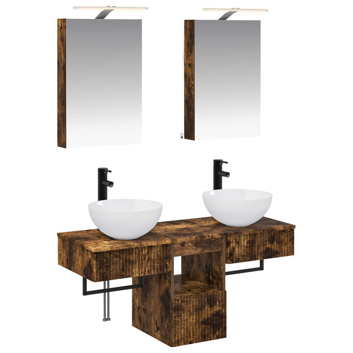 Set dulap baie 5 pcs Stejar fumuriu 40 x 10,5 x 60,5 cm WALTI