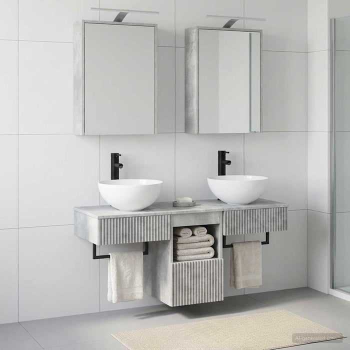 Set dulap baie 5 buc. Gri Beton Lemn prelucrat WALTI