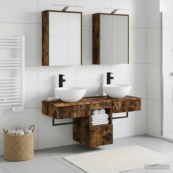 Set dulap baie 5 pcs Stejar fumuriu 43 x 16 x 62,5 cm WALTI