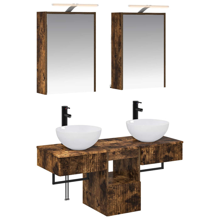 Set dulap baie 5 pcs Stejar fumuriu 43 x 16 x 62,5 cm WALTI