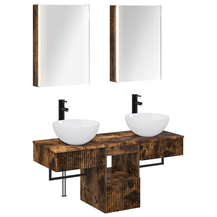Set dulap baie 5 pcs Stejar fumuriu 43 x 11,5 x 60,5 cm WALTI
