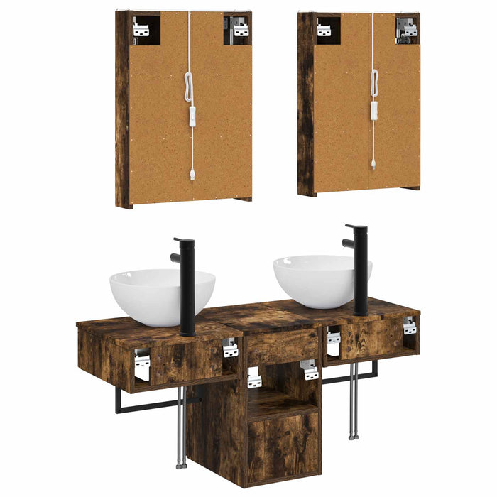 Set dulap baie 5 pcs Stejar fumuriu 43 x 11,5 x 60,5 cm WALTI