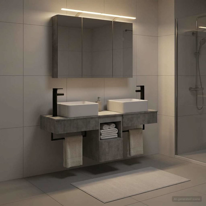 Set dulap baie 4 buc. Gri Beton Lemn prelucrat WALTI