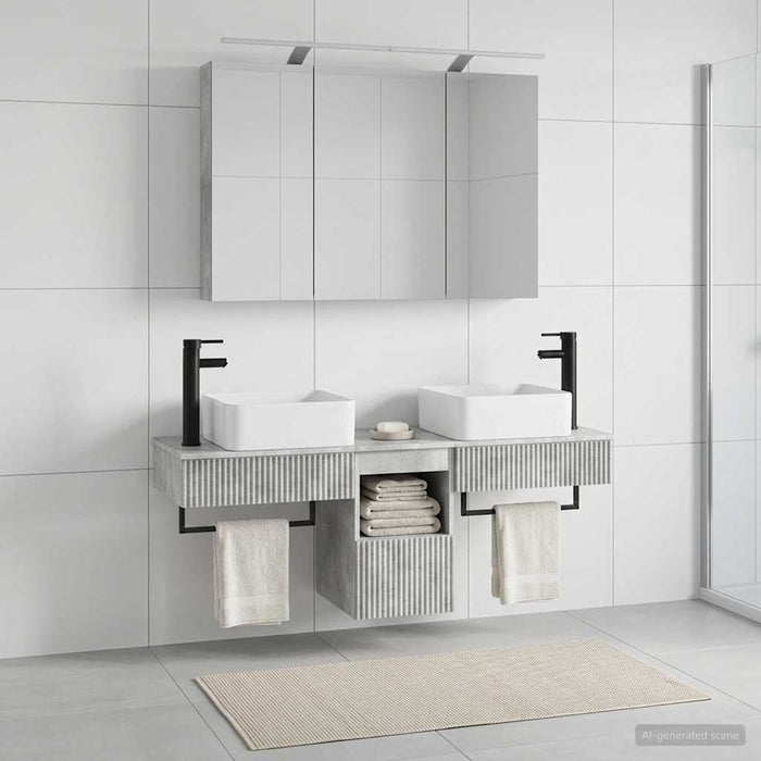 Set dulap baie 4 buc. Gri Beton Lemn prelucrat WALTI