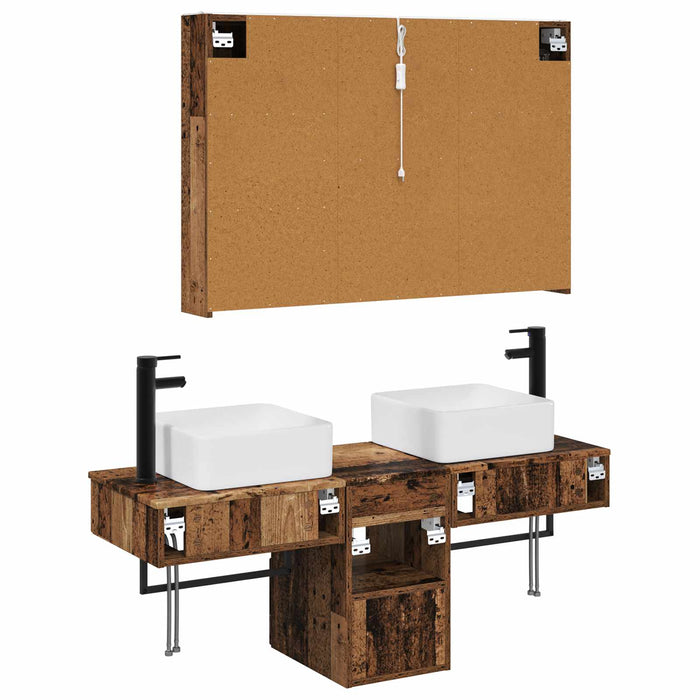 Set dulap baie 4 pcs Lemn vechi 103,5 x 15,5 x 70 cm WALTI