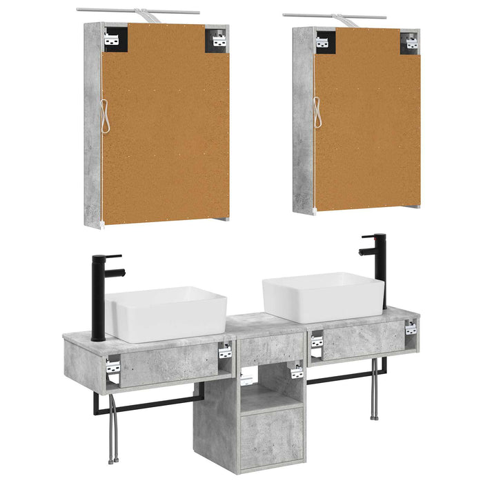 Set dulap baie 5 pcs Gri Beton 50 x 14,5 x 70 cm Lemn prelucrat WALTI