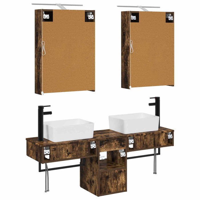 Set dulap baie 5 pcs Stejar fumuriu 50 x 14,5 x 70 cm WALTI