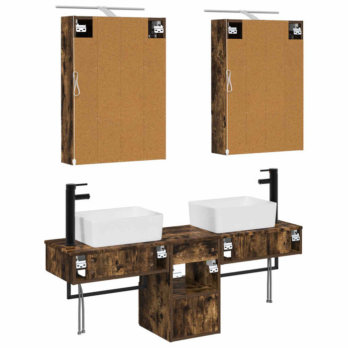 Set dulap baie 5 pcs Stejar fumuriu 50 x 14,5 x 70 cm WALTI