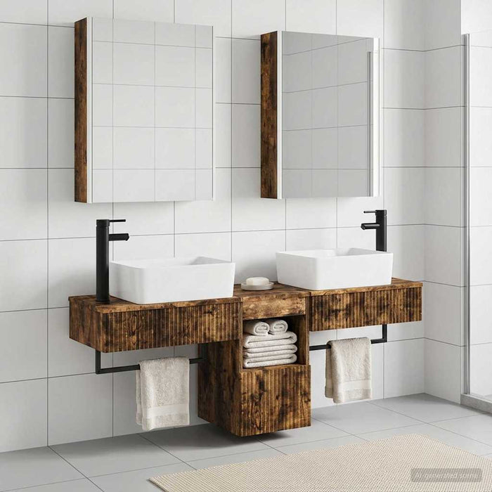 Set dulap baie 5 buc. Stejar fumuriu Lemn prelucrat WALTI