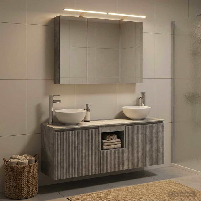 Set dulap baie 4 buc. Gri Beton Lemn prelucrat - WALTI WALTI