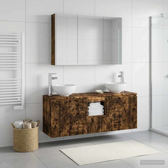 Set dulap baie 4 pcs Stejar fumuriu 103,5 x 15,5 x 70 cm WALTI