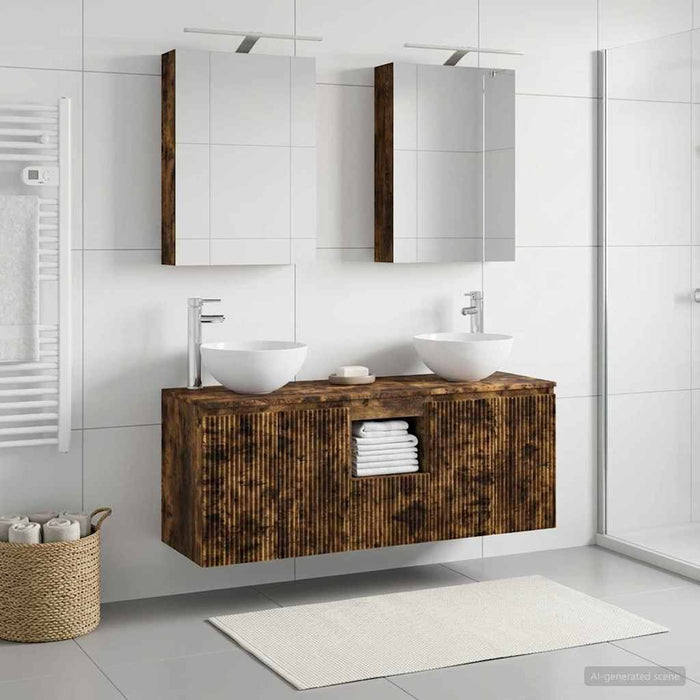 Set dulap baie 5 pcs Stejar fumuriu 50 x 14,5 x 70 cm WALTI
