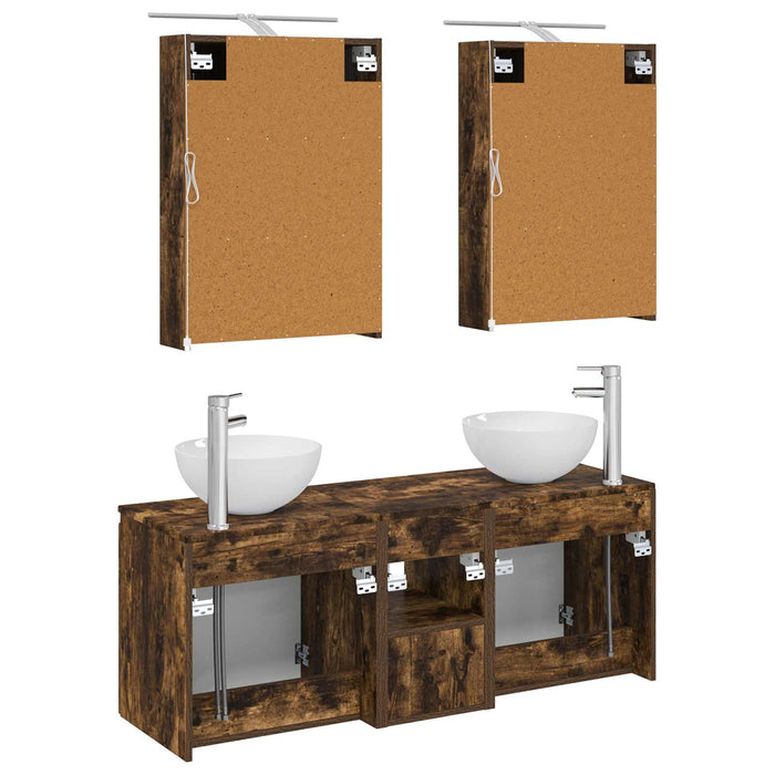 Set dulap baie 5 pcs Stejar fumuriu 50 x 14,5 x 70 cm WALTI