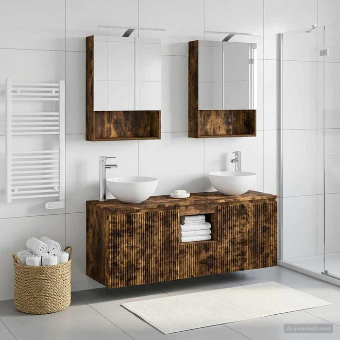 Set dulap baie 5 pcs Stejar fumuriu 50 x 14,5 x 70 cm WALTI