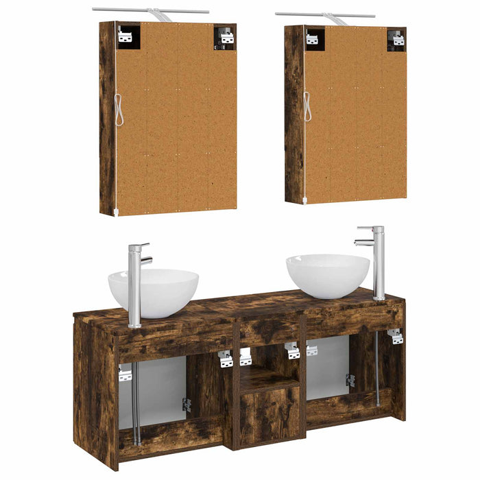 Set dulap baie 5 pcs Stejar fumuriu 50 x 14,5 x 70 cm WALTI