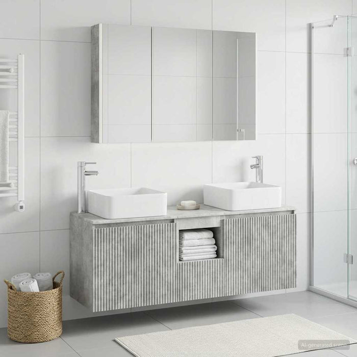 Set dulap baie 4 buc. Gri Beton Lemn prelucrat WALTI