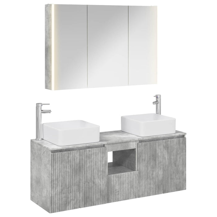 Set dulap baie 4 pcs Gri Beton Lemn prelucrat WALTI