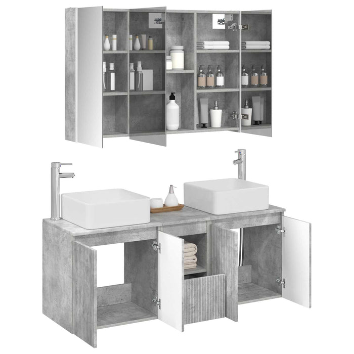 Set dulap baie 4 pcs Gri Beton Lemn prelucrat WALTI
