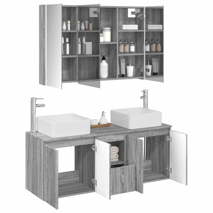 Set dulap baie 4 pcs Sonoma gri Lemn prelucrat WALTI