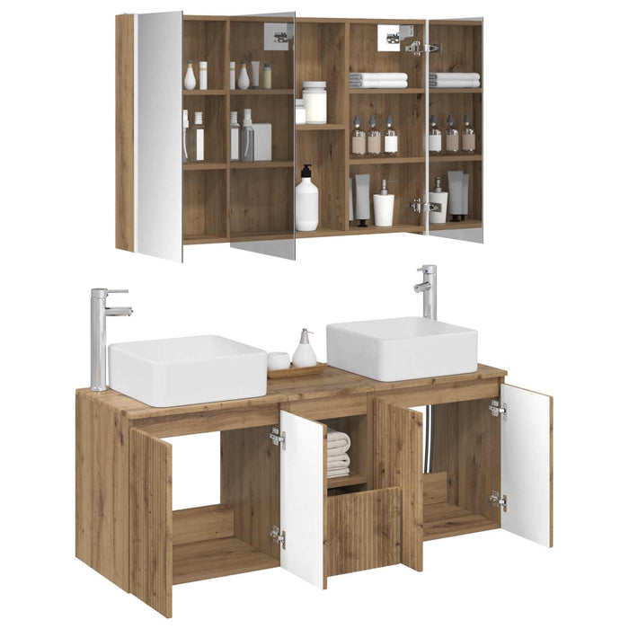 Set dulap baie 4 pcs Stejar Artizanal Lemn prelucrat WALTI