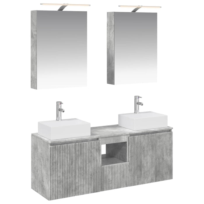 Set dulap baie 5 pcs Gri Beton Lemn prelucrat WALTI