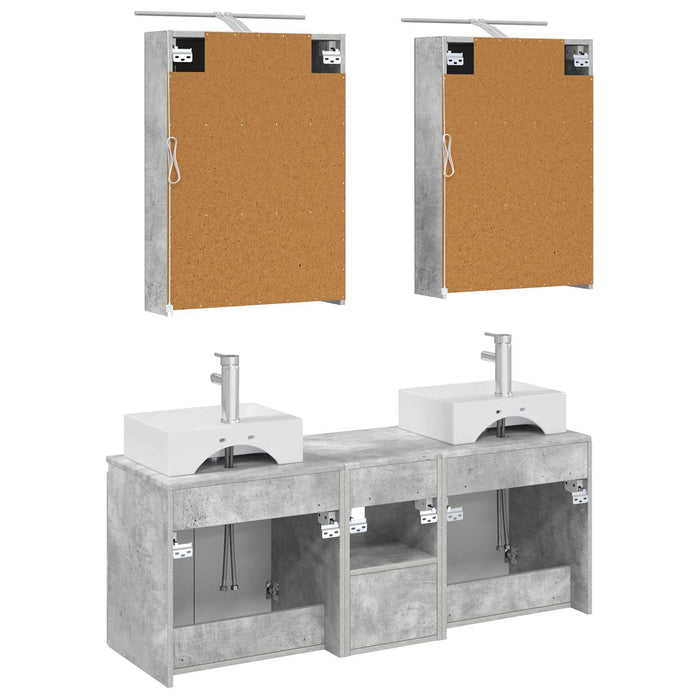 Set dulap baie 5 pcs Gri Beton Lemn prelucrat WALTI