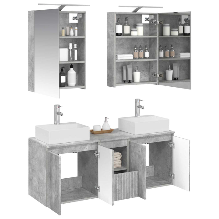Set dulap baie 5 pcs Gri Beton Lemn prelucrat WALTI