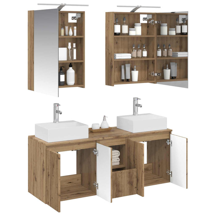 Set dulap baie 5 pcs Stejar Artizanal Lemn prelucrat WALTI