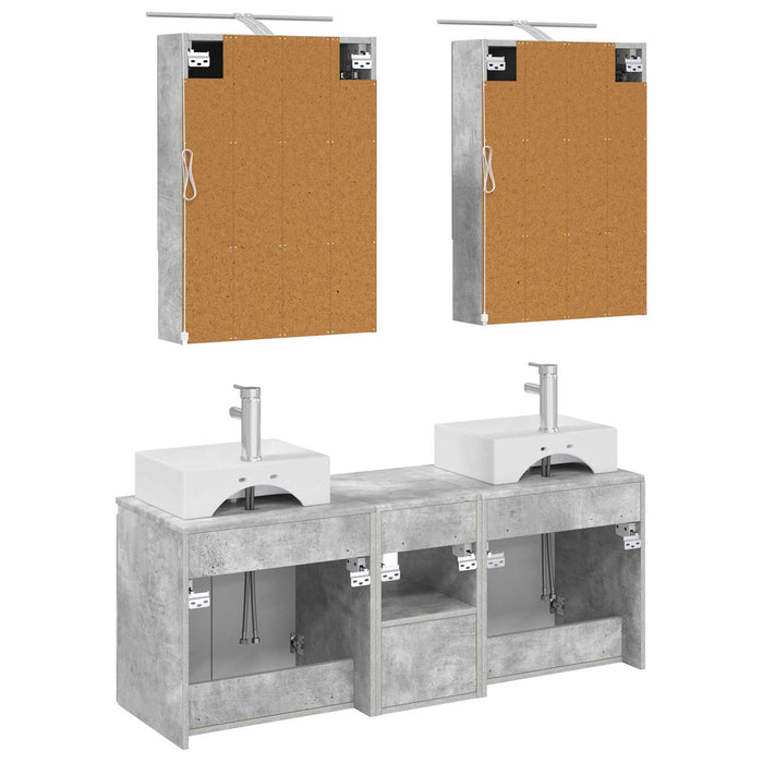 Set dulap baie 5 pcs Gri Beton Lemn prelucrat WALTI