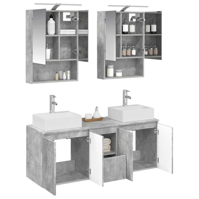 Set dulap baie 5 pcs Gri Beton Lemn prelucrat WALTI