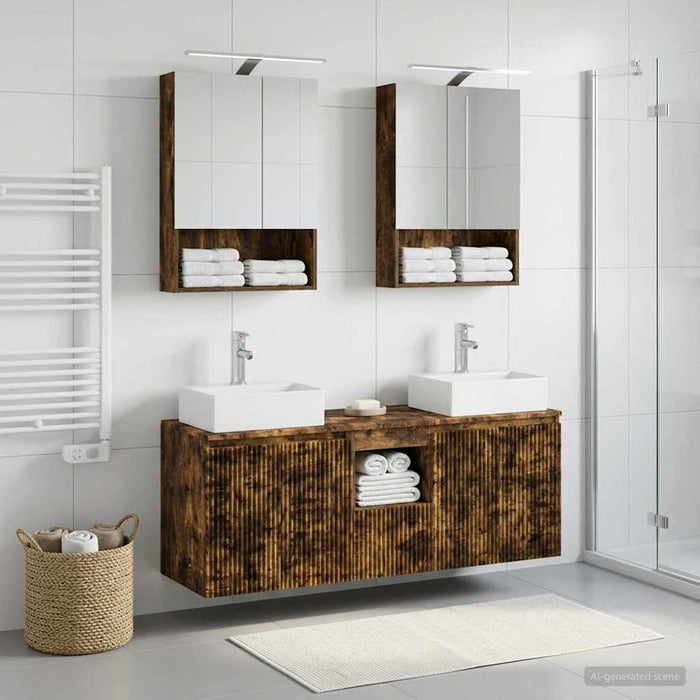 Set dulap baie 5 pcs Stejar fumuriu Lemn prelucrat WALTI