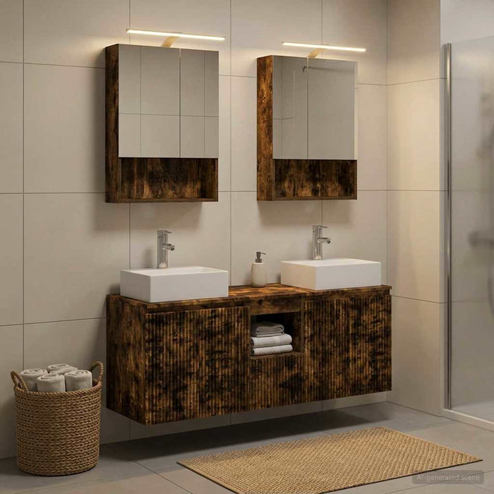Set dulap baie 5 pcs Stejar fumuriu Lemn prelucrat WALTI