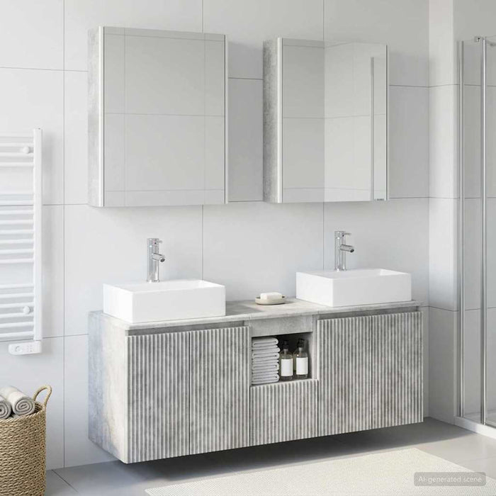 Set dulap baie 5 pcs Gri Beton Lemn prelucrat WALTI