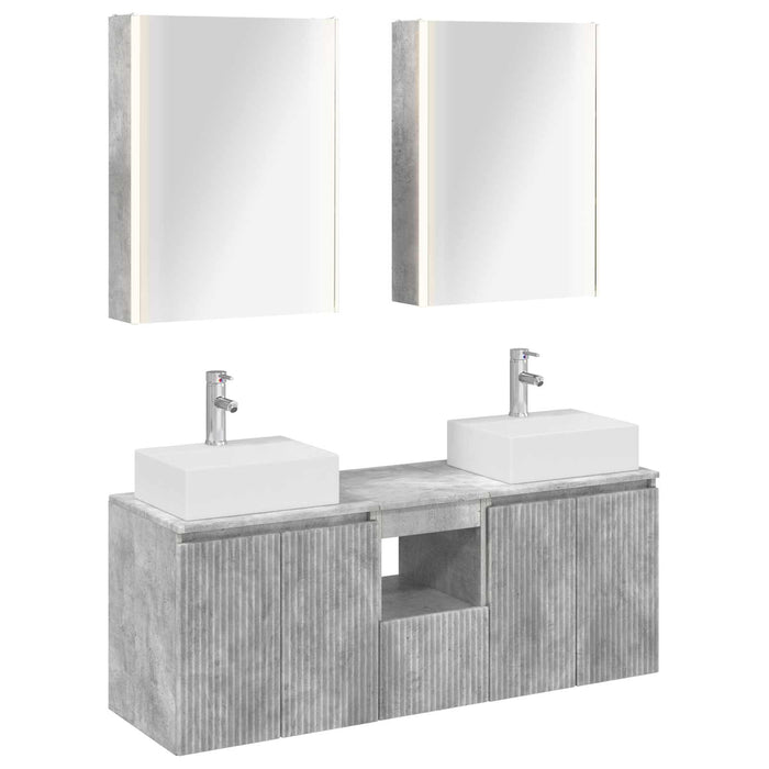 Set dulap baie 5 pcs Gri Beton Lemn prelucrat WALTI