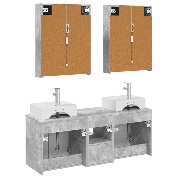 Set dulap baie 5 pcs Gri Beton Lemn prelucrat WALTI