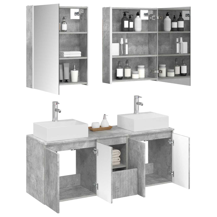Set dulap baie 5 pcs Gri Beton Lemn prelucrat WALTI