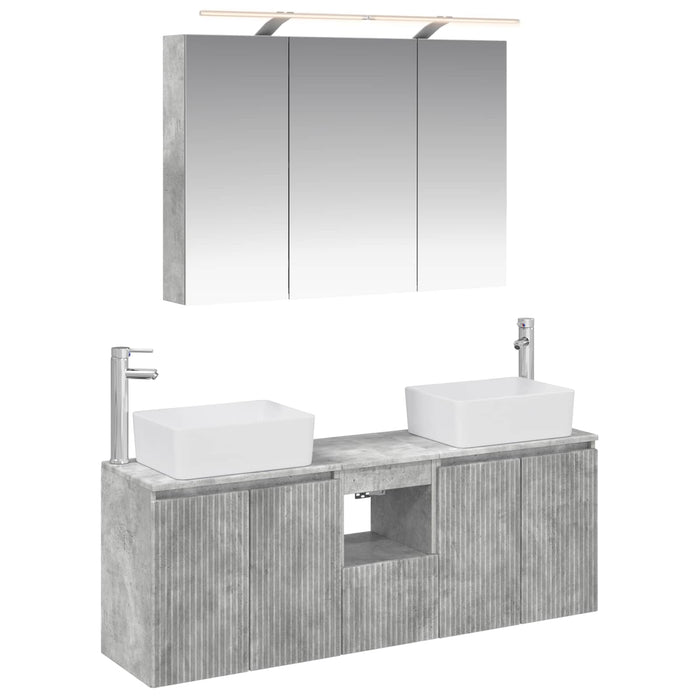 Set dulap baie 4 pcs Gri Beton Lemn prelucrat WALTI