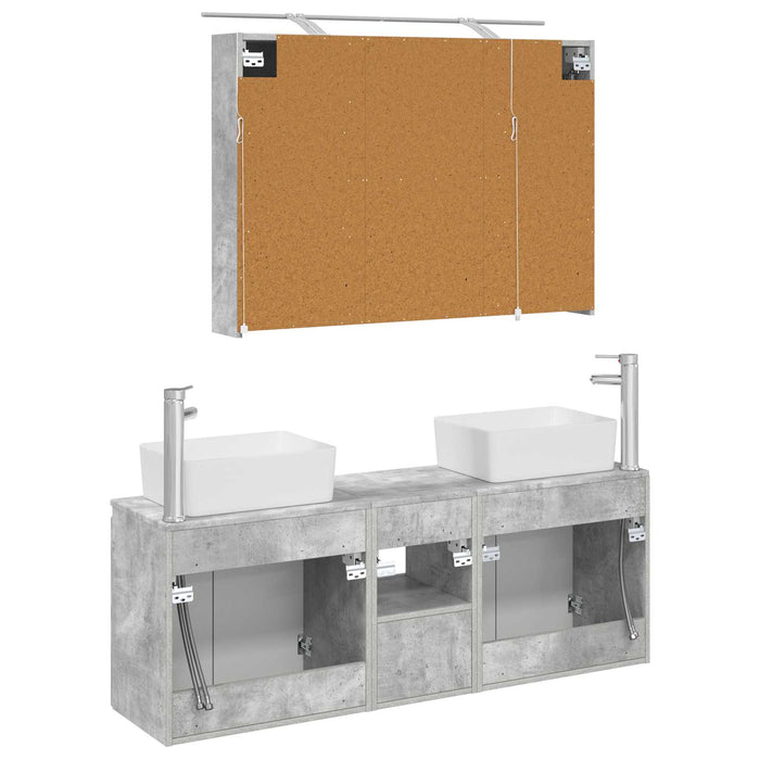 Set dulap baie 4 pcs Gri Beton Lemn prelucrat WALTI