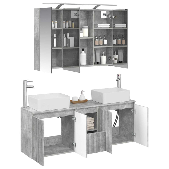 Set dulap baie 4 pcs Gri Beton Lemn prelucrat WALTI