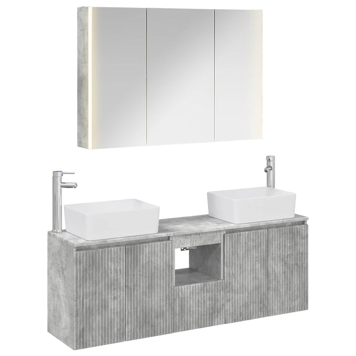 Set dulap baie 4 pcs Gri Beton Lemn prelucrat WALTI