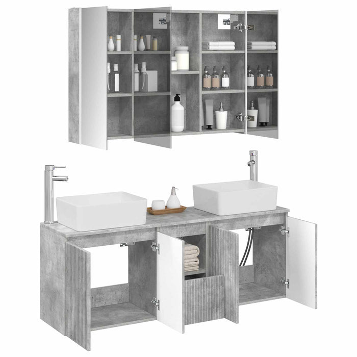 Set dulap baie 4 pcs Gri Beton Lemn prelucrat WALTI