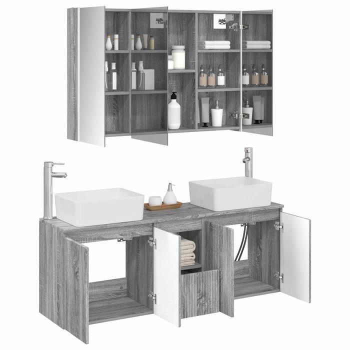 Set dulap baie 4 pcs Sonoma gri Lemn prelucrat WALTI