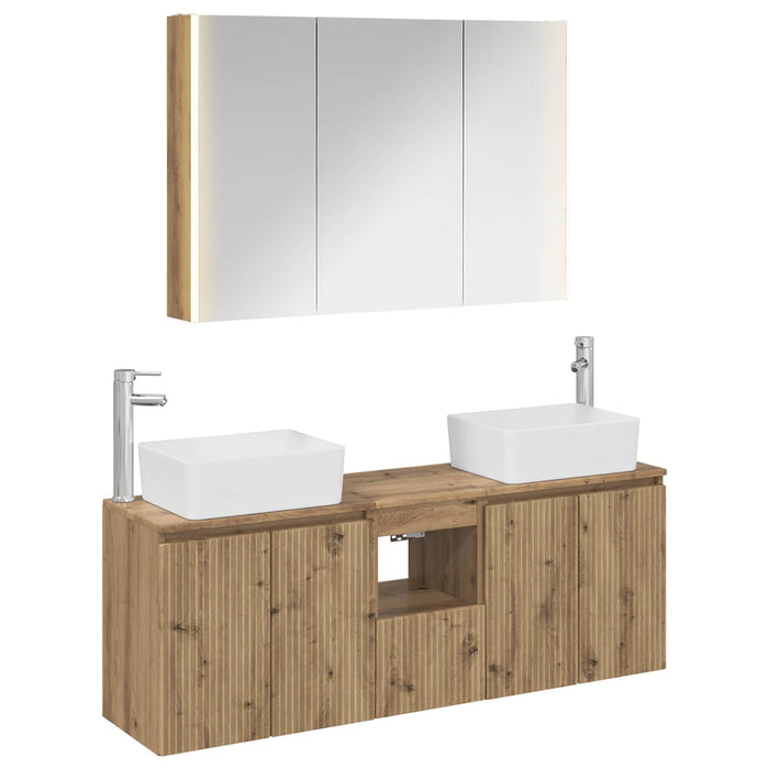 Set dulap baie 4 pcs Stejar Artizanal Lemn prelucrat WALTI