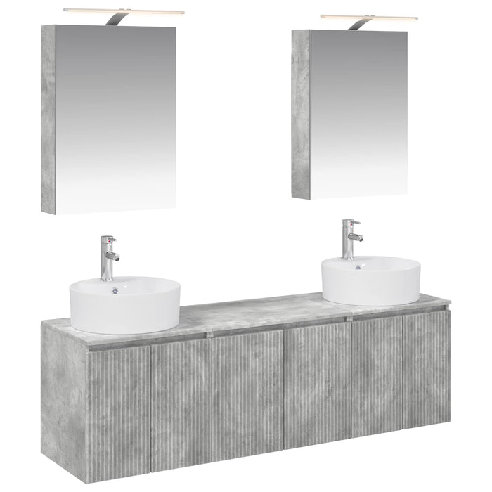 Set dulap baie 5 pcs Gri Beton Lemn prelucrat WALTI
