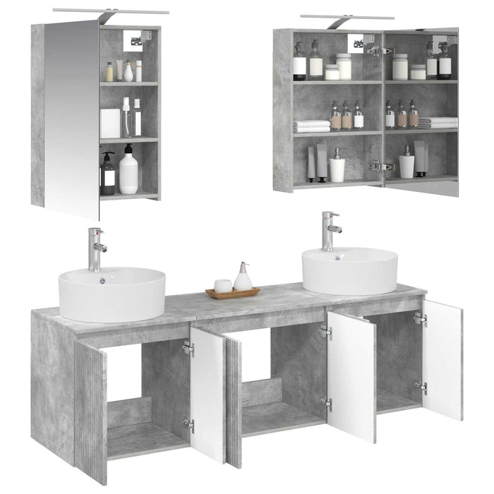 Set dulap baie 5 pcs Gri Beton Lemn prelucrat WALTI