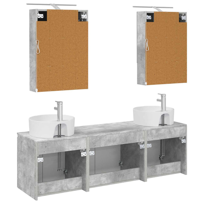 Set dulap baie 5 pcs Gri Beton Lemn prelucrat WALTI